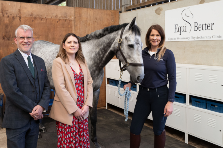 John Fitzgerald (Chamber), Rebecca Corr (Warwickshire County Council) and Gemma Howell (EquiBetter) and Fynn - picture contributed