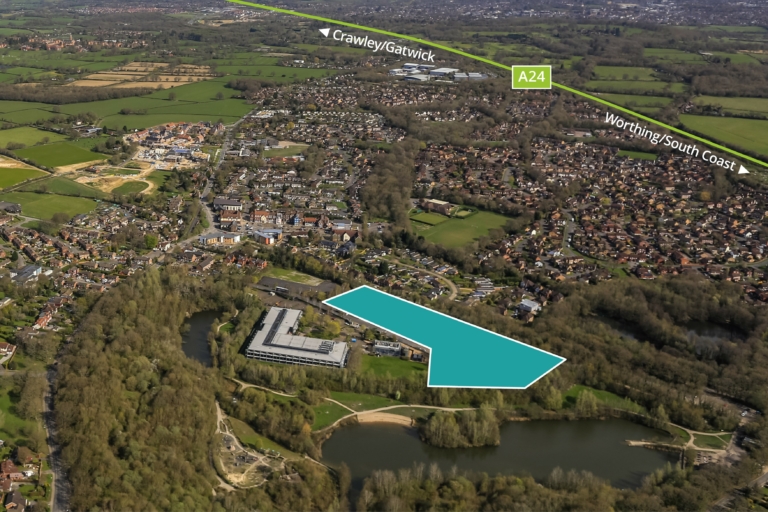 Planning granted - Chancerygate will build Audio Park, a £27m, 103,000 sq ft industrial and urban logistics scheme near Horsham (site outlined in green) - picture contributed