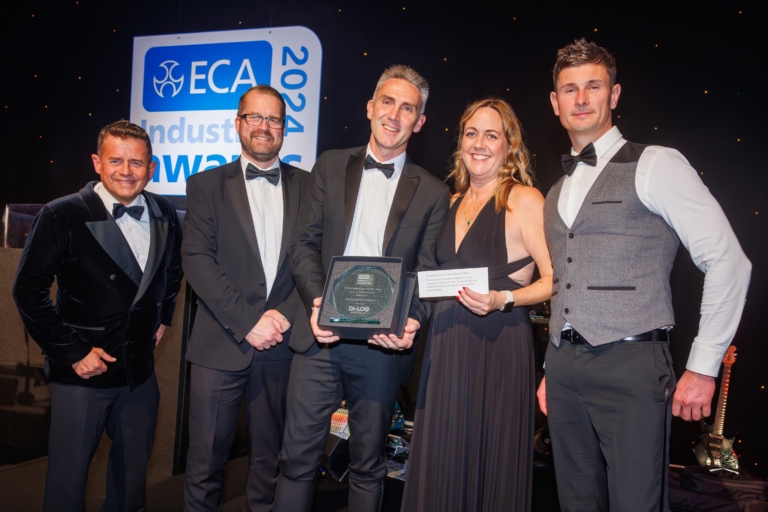 L-R: Mike Bushell, Dave Sweetman from awards sponsor Di-Log Group, Ian Rogers, Source Electrical operations manager Kelly Bally, and Paul Lanning - picture contributed